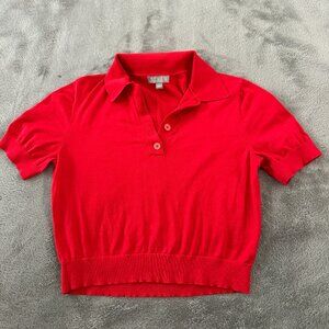 J. Crew 2025 Red Short Sleeve Sweater Polo Shirt SMALL 100% Cotton